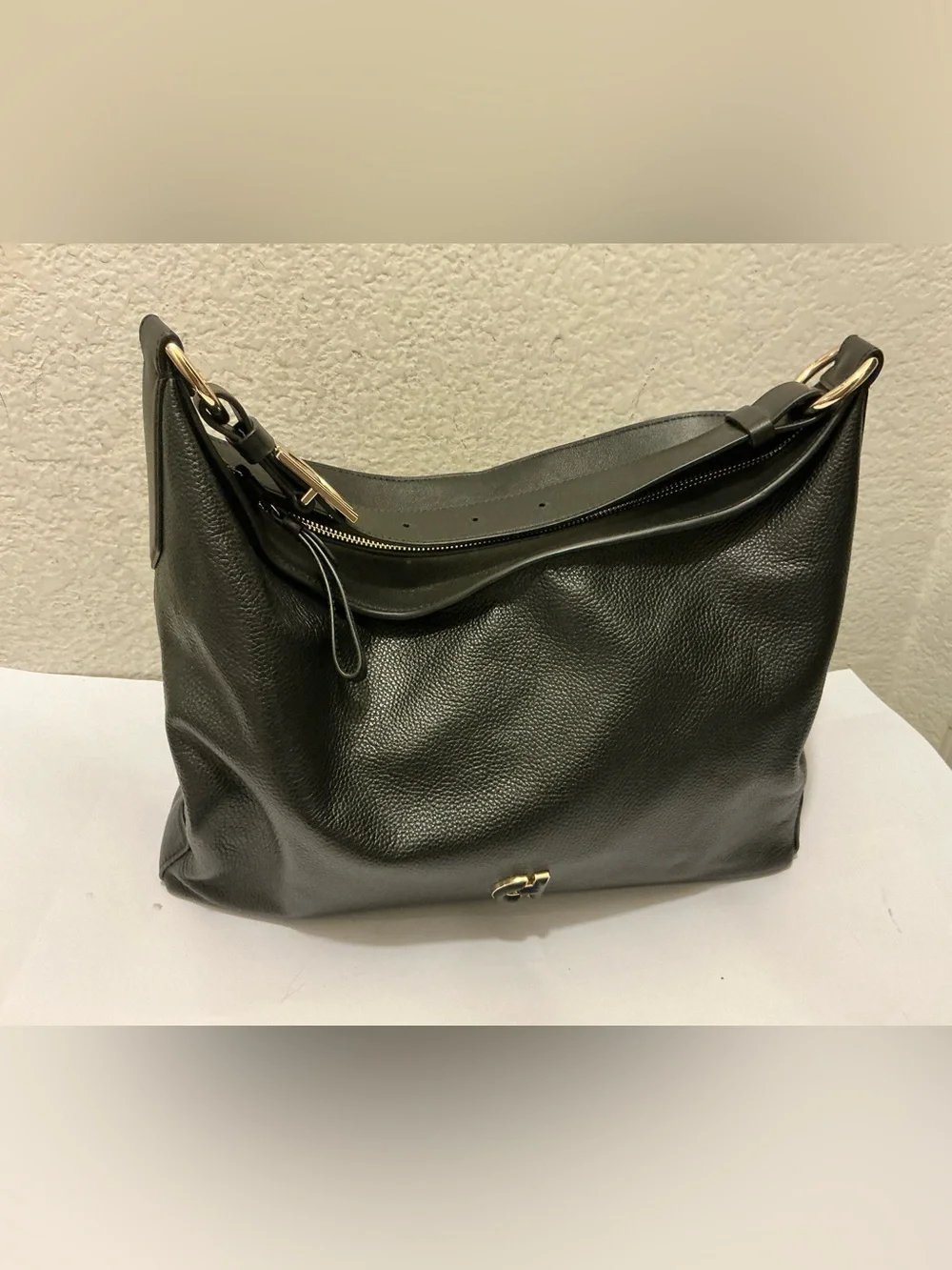 Cole Haan Kamila Black Leather Hobo with Gold Hardware